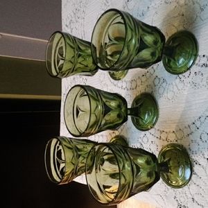 5 Vintage 70s Avocado Green Glass Goblets Mid Century Modern